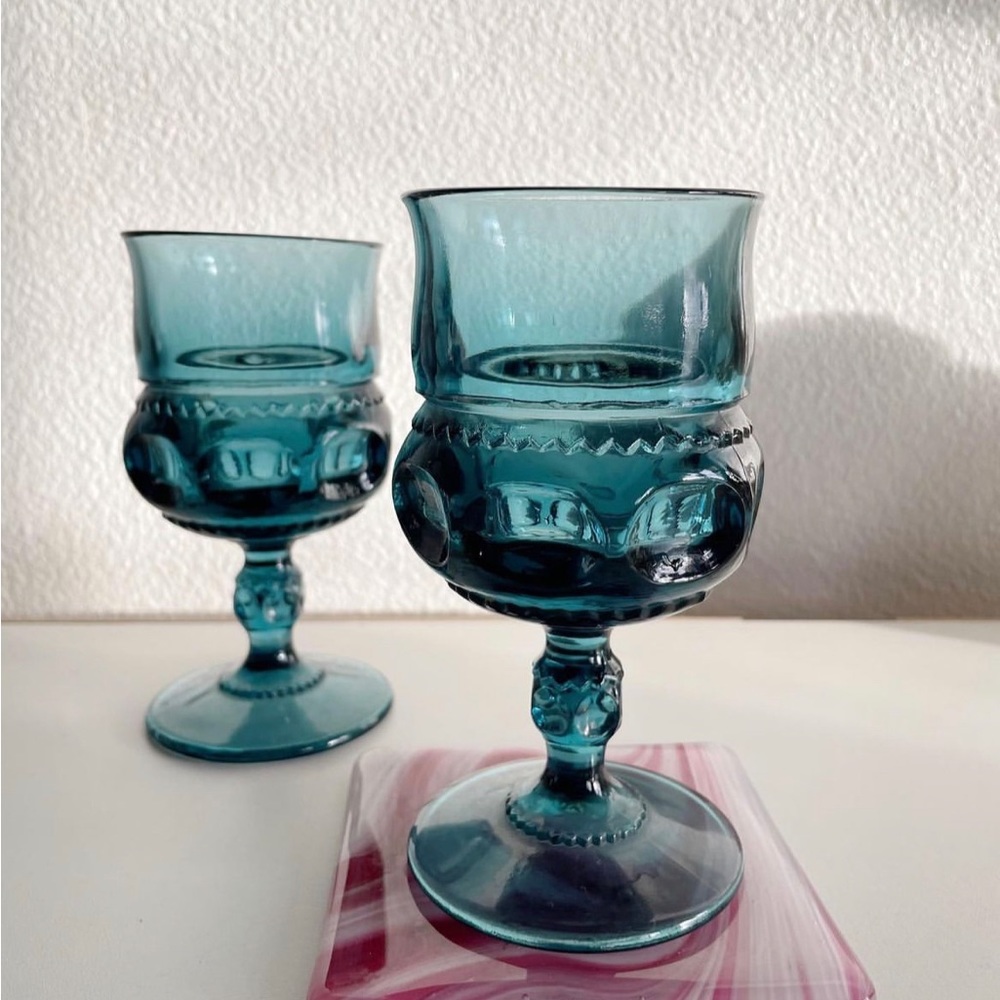 Vintage Blue King Crown Glass Goblets